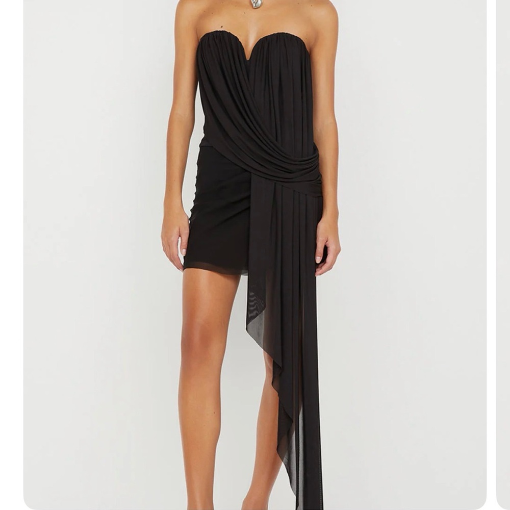 Bec & Bridge Black Strapless Drape Dress